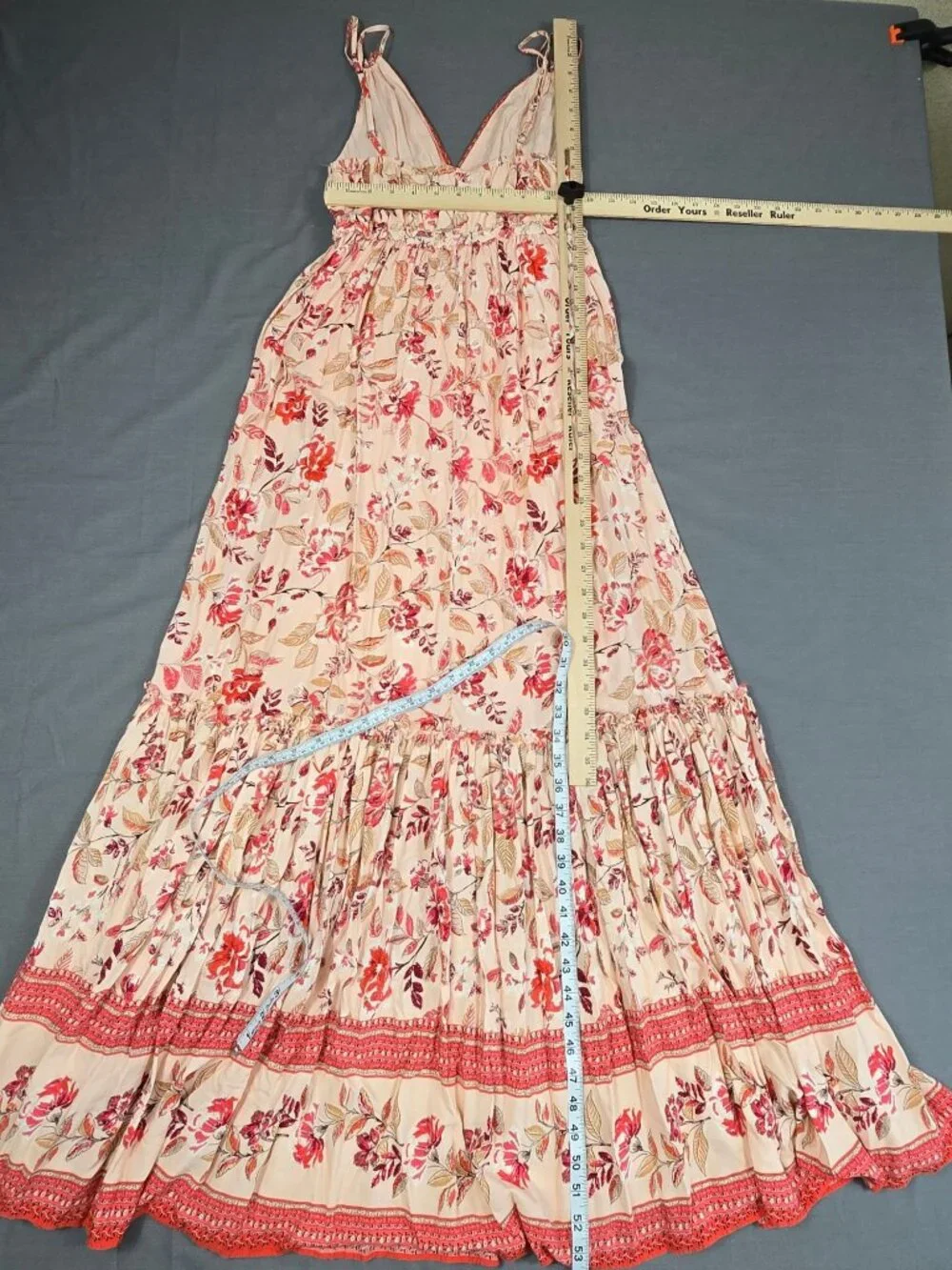 Blue Rain Floral Pink Spaghetti Strap Maxi Dress Size M Lined Boho Romantic - Picture 5 of 5